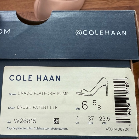 Cole Haan Dorado Platform Pump Blush Peep Toe Patent Leather Heels size 6.5 - Picture 9 of 10